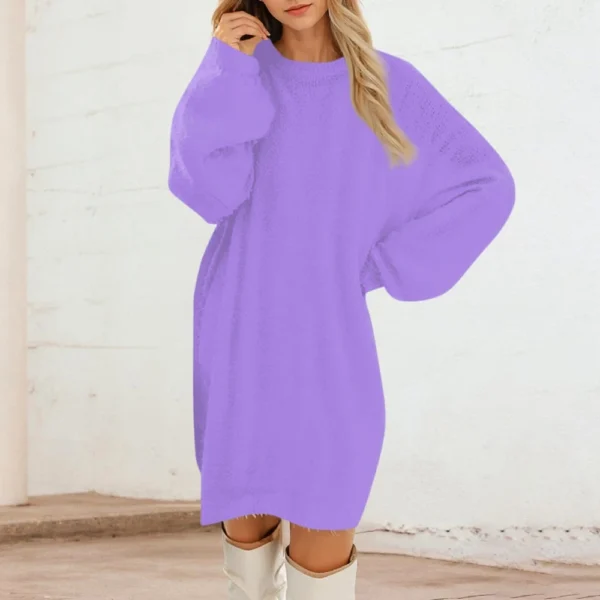 Women's Round Neck Casual Long Sleeve Plush Solid Color Dresses - Image 28