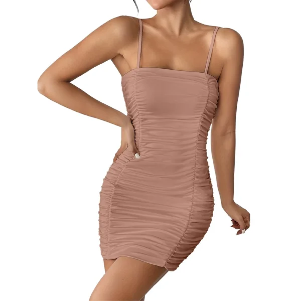 Women's Fashion Solid Color Suspender Hip Skirt Popular Pleated Waist Dress - Image 20