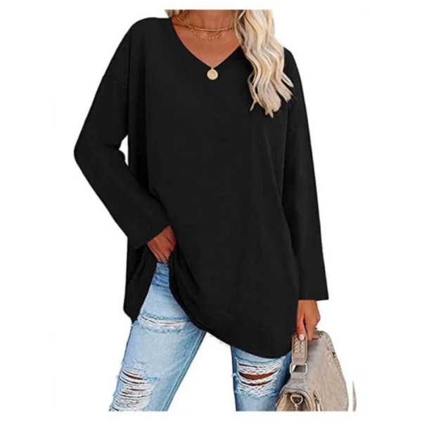 Women's shirt loose collar solid color women's top - Image 25