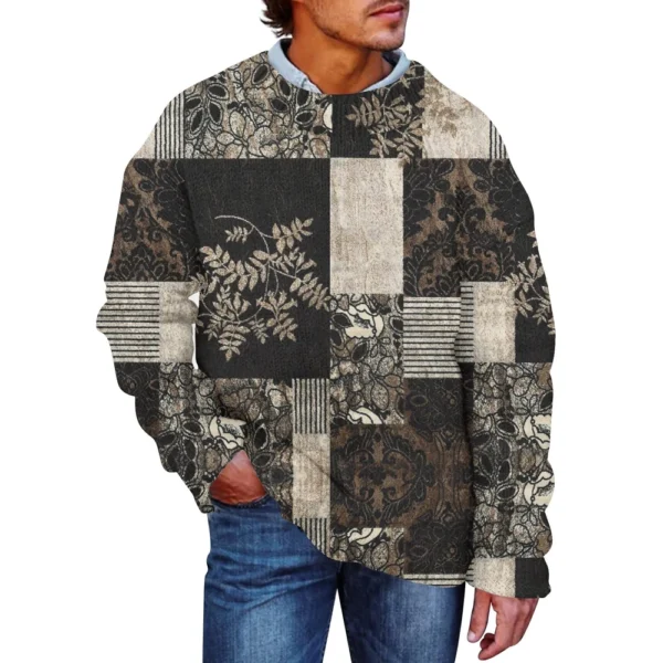 Men'S Printed Synthetic Sweater Round Neck Sportswear Loose Long Sleeved Top - Image 6