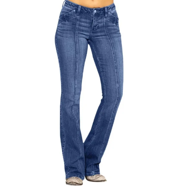 Women's Solid Color Patchwork Denim Low Waisted Cracked Horn Pants - Image 20