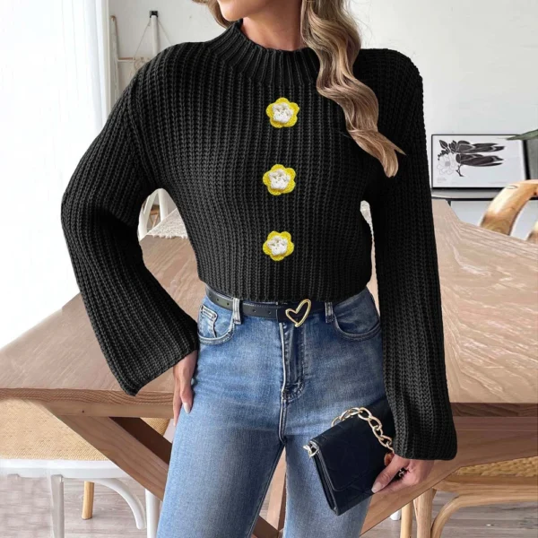 Women's  Fall And Winter Solid Colour Short Neckless Hand Crochet Flared Sleeve - Image 13