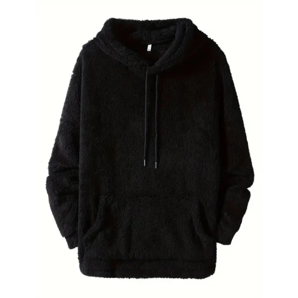 Men's Side Seam Pocket Hooded Lapel Solid Color Double-sided Velvet Hooded Long - Image 2