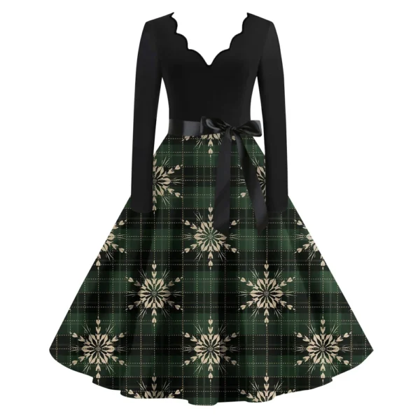Women's Casual V-Neck Fashion Christmas Slim Long Sleeve Printed Dresses - Image 10