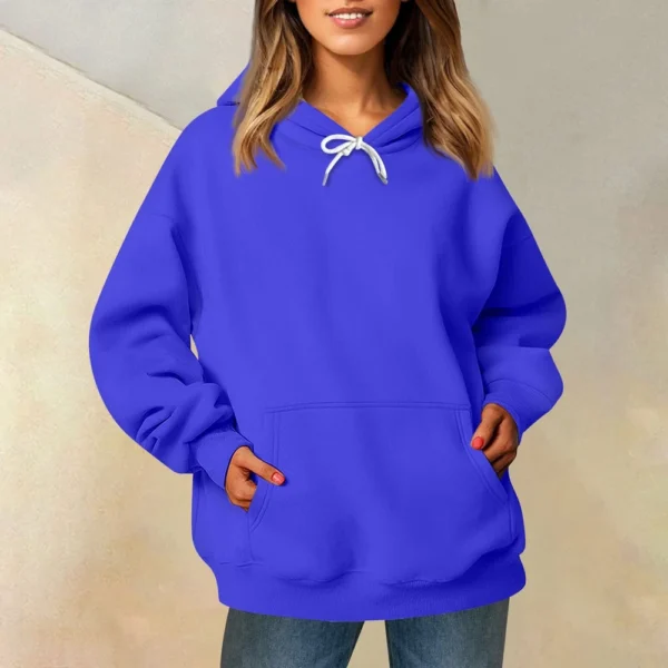 Ladies' Fashionable Casual Long Sleeved Round Neck Hooded Solid Color Hoodie - Image 49