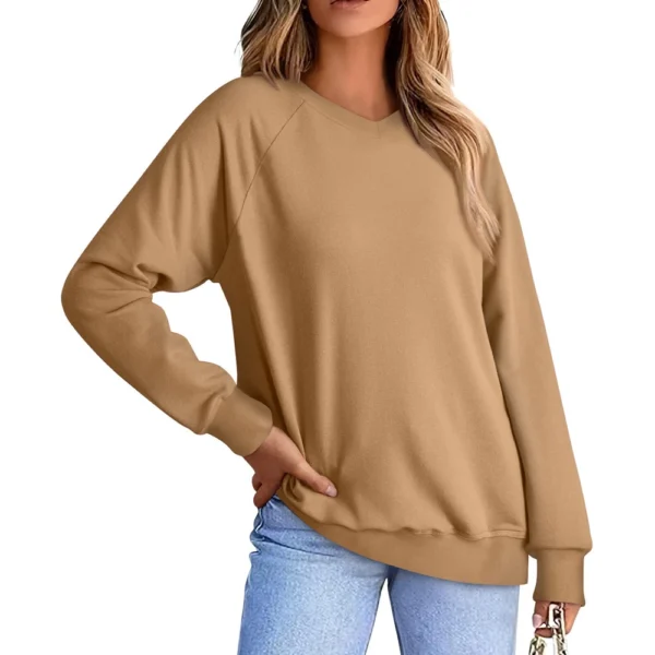 Women's Fashion Sweatshirt V-neck Long Sleeve Solid Color Casual Loose Pullover - Image 9