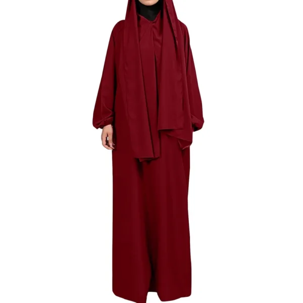 Muslim Women's Solid Color Robe Casual Long Sleeve Tie Waist Dresses - Image 49