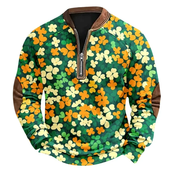 Men's St. Patrick's Day Vintage Casual Zip Sweatshirt Outdoor Casual Top - Image 41