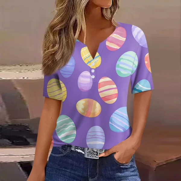 Women's T Shirt Print Button Short Sleeve Daily Weekend Fashion Basic V- Neck - Image 21