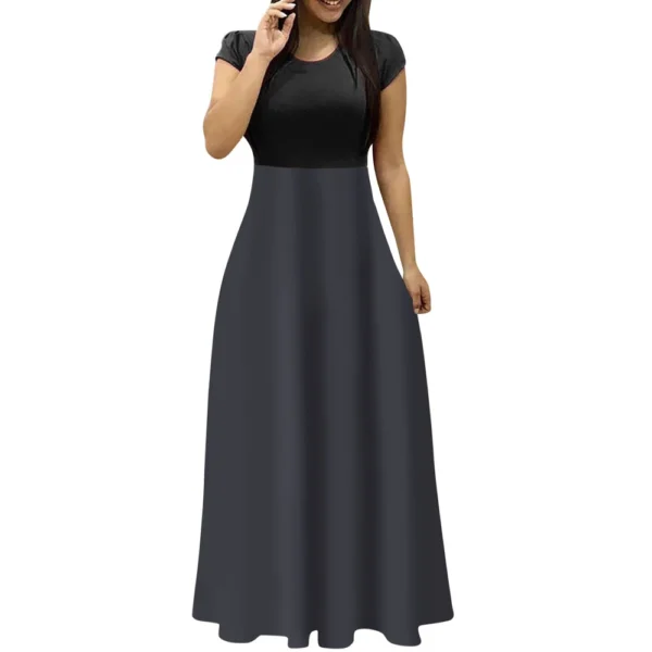 Women's Fashion Casual Loose Printed Round Neck Short Sleeve Long Dresses - Image 6