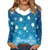Women's Loose Casual Long Sleeved Christmas Printed Plush Collar V Neck Top, - Image 7