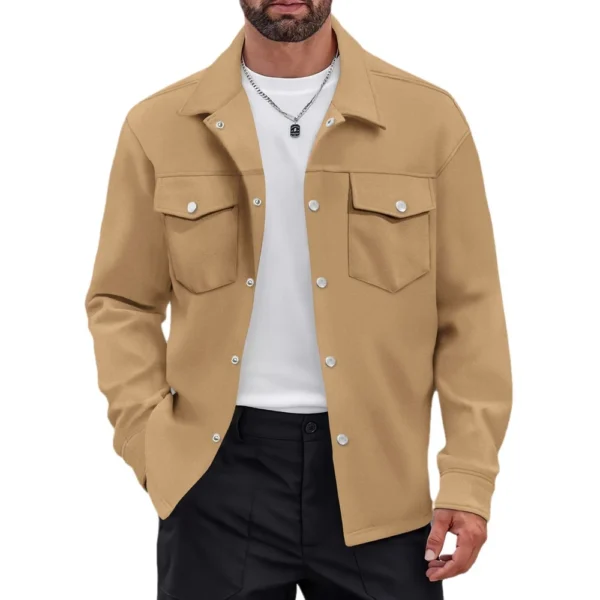Casual men's slim jacket with lapel single breasted solid color - Image 5