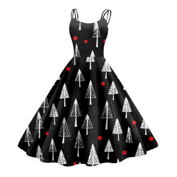 Women's Fashion Christmas Printed Sexy Strapless Gothic Cocktail Dress Punk, - Image 14