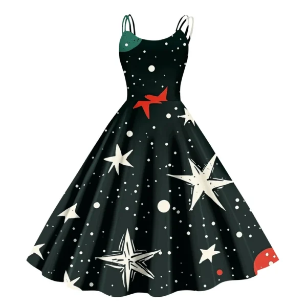 Women's Christmas Snowflake Print Sexy Slim Off Shoulder Punk Retro Dress - Image 16