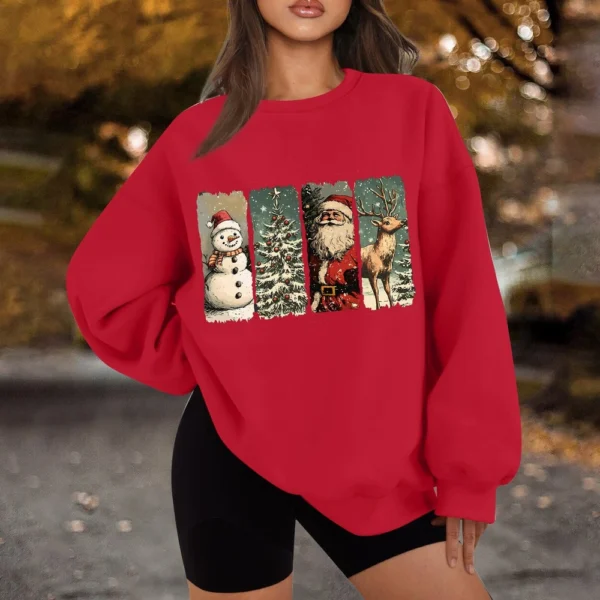 Women's Casual Fashion Long Sleeve Christmas Print Round Neck Sweatshirt Top - Image 46