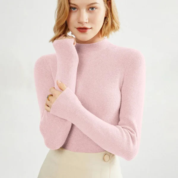 2024 Women's Sweaters Half Turtleneck Thin Long Sleeve Causal Pullover Sweater - Image 21