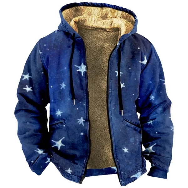 Men's Winter Print Jacket Men's Casual Trend Zipper Hooded Jacket - Image 3