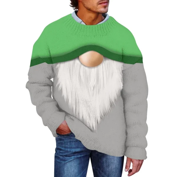 Men's Christmas Print Faux Sweater, Crewneck Sweatshirt, Loose Long-sleeved Top - Image 7
