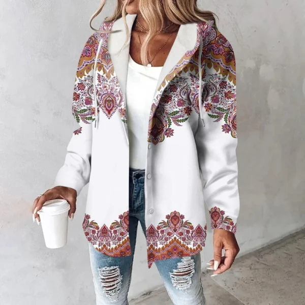 Hoodies For Women Winter Warm Sweatshirt Button Drawstring Hooded Print Jacket - Image 22