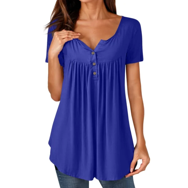 Women Tunic Tops Dressy Casual Summer Short Sleeve Shirts Loose Fit Pleated - Image 11