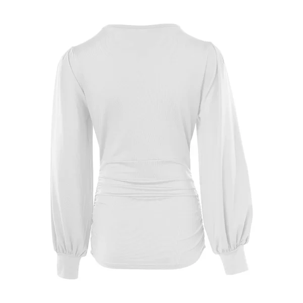 Long Sleeve For Women Fashion V Neck Retro Print Waist Wrapped Top T-shirt - Image 6