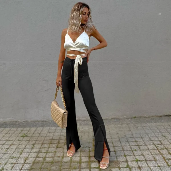 Split-cut personalized solid color flared pants - Image 17