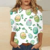 Women's Printed Easter Basic Tops Casual 3/4 Sleeve Fashion Plus Size Pullover - Image 19