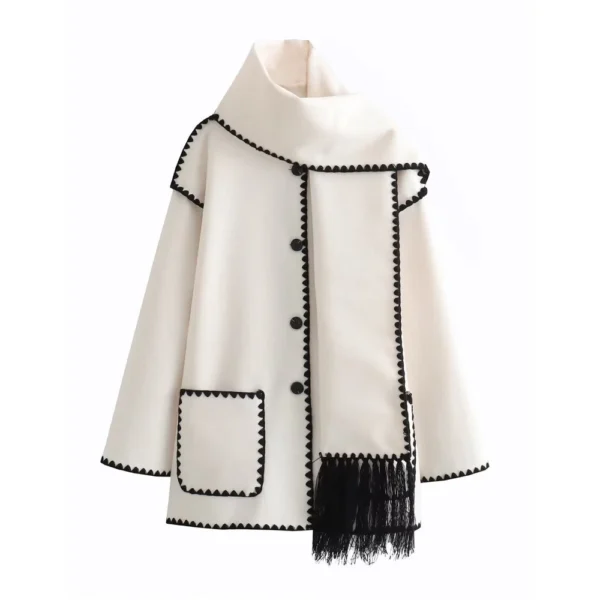 Women's scarf with patchwork tweed coat - Image 26