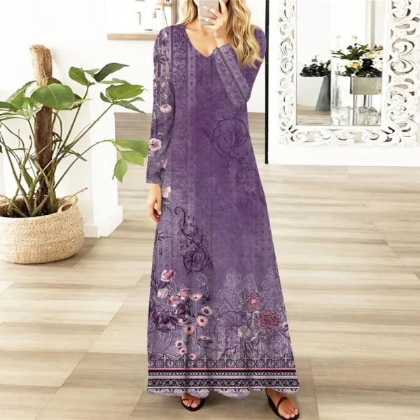 Women's Casual Fashion Long Sleeve Graphic Printed Vintage Long Dresses Fall - Image 25