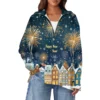 Women's Casual Half Zipper Lapel Christmas Printed Pullover Top Side Slit - Image 6