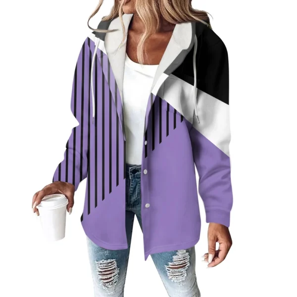 Hoodies For Women Winter Warm Sweatshirt Button Drawstring Hooded Print Jacket - Image 32