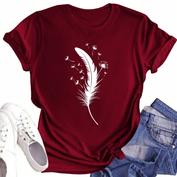 Women's Printed Round Neck Loose Daily Casual Short Sleeved Fashion T-Shirt - Image 28