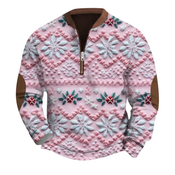 Men's Fashion Casual Half Zip Neck Loose Long Sleeve Camouflage Sweatshirt - Image 9