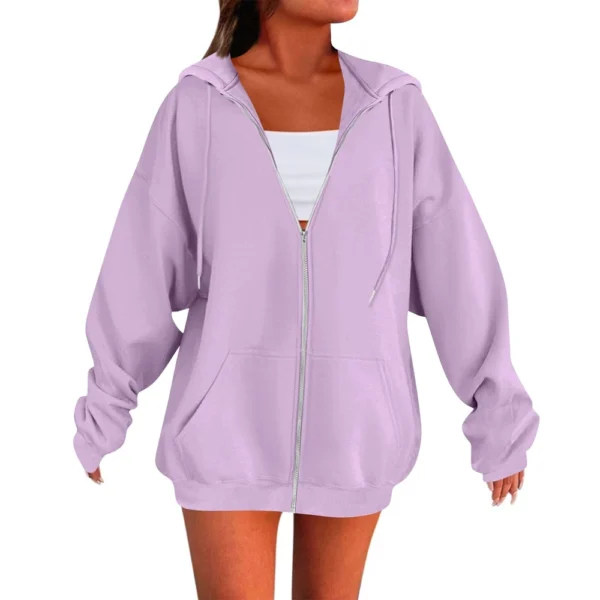 Women's Solid Color Zipper Sweatshirt Tops Daily Casual Jacket - Image 23