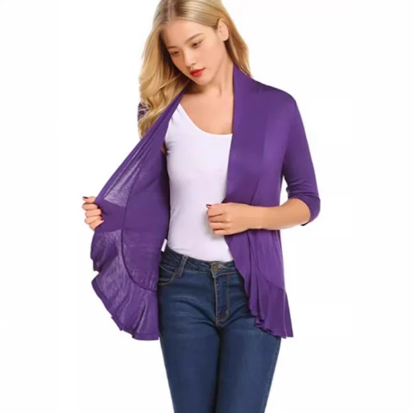Women's solid color cardigan top - Image 4