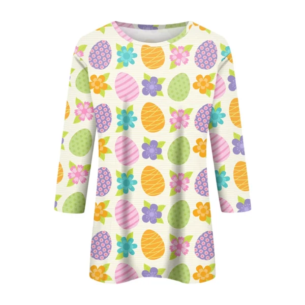 Women's Tops 3/4 Sleeve Casual Fashion Plus Size Basic Easter Printed Pullover - Image 11