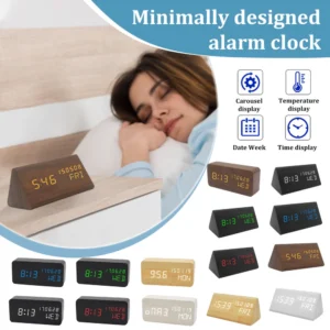 Digital Alarm Clock For Bedroom - Wooden Desk Clock With Date, Day Of The Week