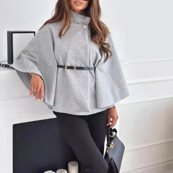 Women's Fashion Solid Waist Tie Woolen Cape Coat - Image 16