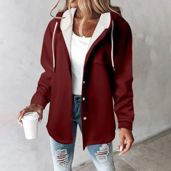 Fleece Hoodies For Women Warm Print Sweatshirt Button Lined Drawstring Hooded - Image 49
