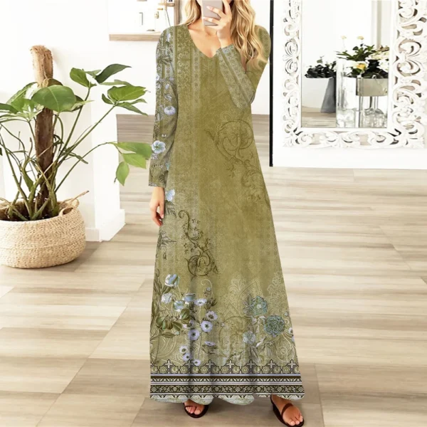 Women's Casual Fashion Long Sleeve Graphic Printed Vintage Long Dresses Fall - Image 22