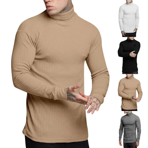 Men's Winter Solid Color Striped Casual Tops Long Sleeve Round Neck Sweatshirt