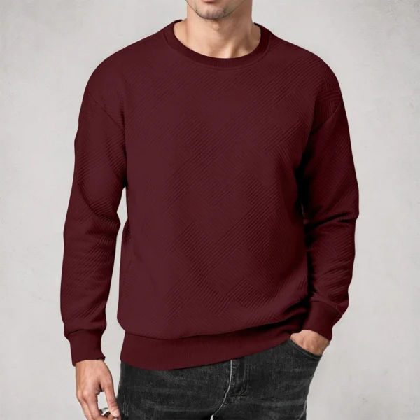 Men's Crewneck Sweatshirt Casual Long Sleeve Geometric Textured Sweatshirt - Image 31