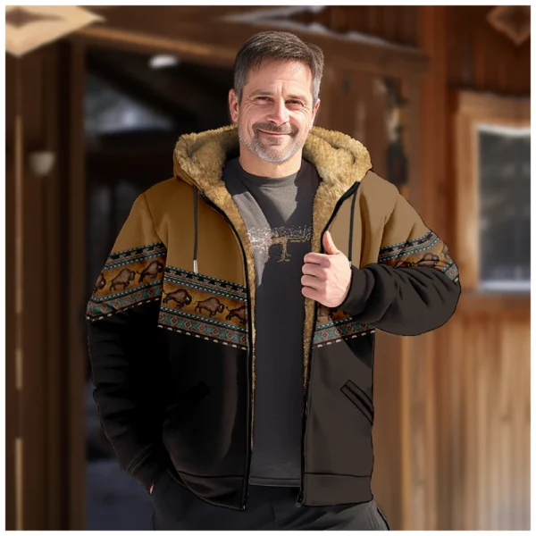 Men's Winter Print Jacket Men's Casual Trend Zipper Hooded Jacket - Image 16