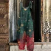 Women's Shoulder Strap Vintage Loose Print Casual Jumpsuit Christmas - Image 22