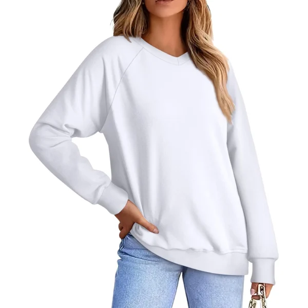 Women's Fashion Sweatshirt V-neck Long Sleeve Solid Color Casual Loose Pullover - Image 32
