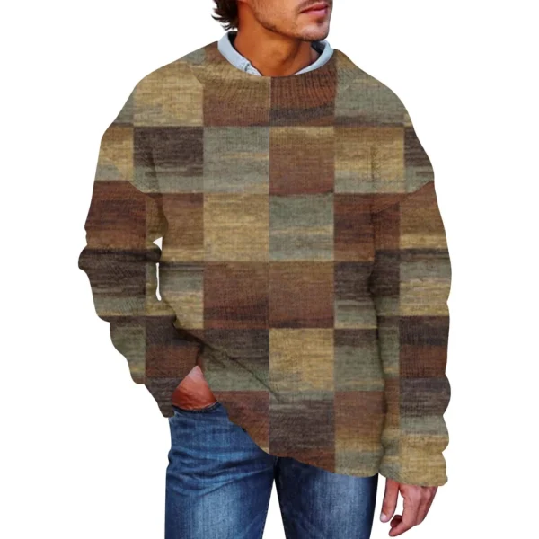 Men'S Printed Synthetic Sweater Round Neck Sportswear Loose Long Sleeved Top - Image 14
