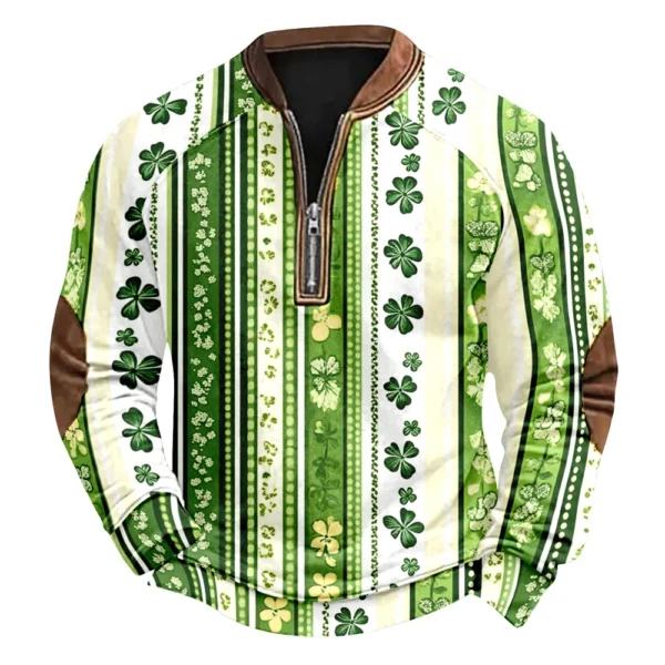 Men's St. Patrick's Day Vintage Casual Zip Sweatshirt Outdoor Casual Top - Image 41
