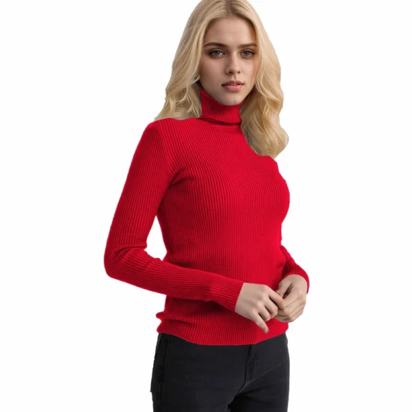 Women's Fashion Casual Solid Color Versatile Knitted High Neck Pullover Sweater - Image 56