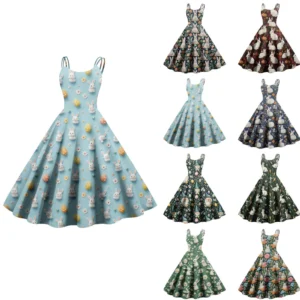 Women's Loose Casual Easter Printed Dresses Summer Sundresses Fashion Dress