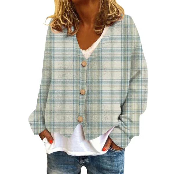 Women's Fashion Short Jacket Casual  Plaid Print Single Breasted Plush Top ﻿ - Image 9